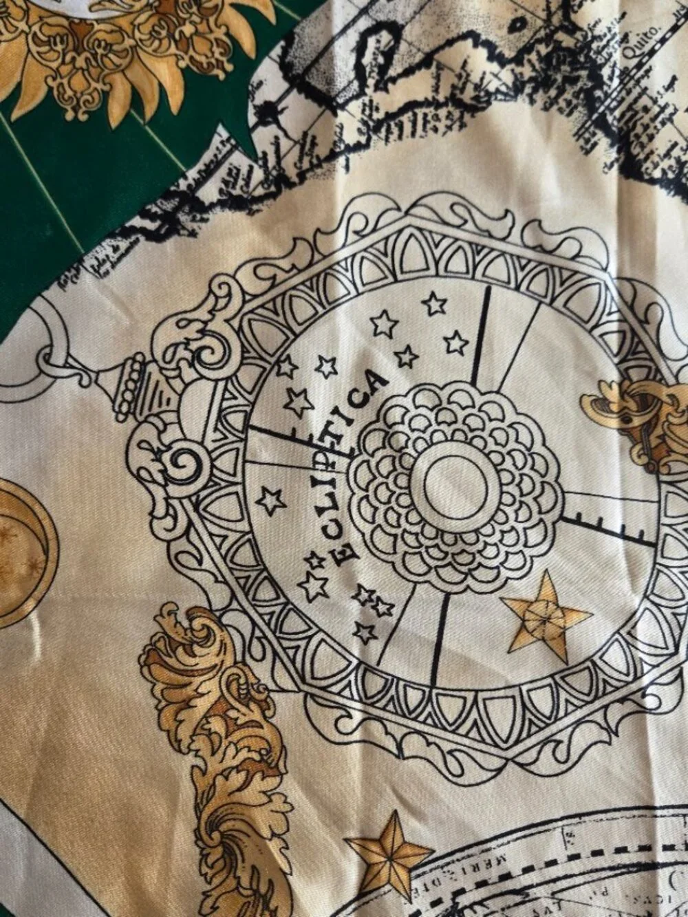 Vintage Emerald Green Celestial Zodiac Satin Feel Square Scarf - Picture 4 of 8